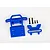 A blue Traxxas front bumper and mount set including two blue plastic parts and four black metal screws on a white background.