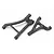 Two black plastic Traxxas RC front suspension arms on a white background.