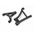 A pair of black Traxxas RC front suspension arms, one upper and one lower, isolated on a white background.