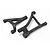 Two black plastic Traxxas RC suspension arms on a white background.