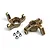 Two gold-anodized aluminium steering hub carriers for an RC car, accompanied by four small silver metal bushings.