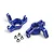 Two blue anodized aluminium steering hubs and four small metal bushings on a white background.