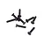 A group of eight black metal countersunk hex head screws scattered on a white background.
