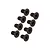 A set of eight black metal countersunk screws with Phillips head drives arranged in two columns on a white background.