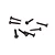 A collection of eight black metal coarse thread binder head screws scattered on a white background.