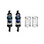Two GPM Racing aluminium adjustable shock absorbers with black and blue accents, alongside two separate silver coil springs.