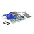 Maverick 1/24 Microbe RC buggy body shell in blue and silver, including a separate rear wing, decal sheet, and two small adhesive foam strips.