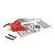 Maverick 1/24 Microbe RC buggy body shell in red and silver, including a separate rear wing, sticker sheet, and foam mounting pads.