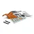 Maverick 1/24 Microbe RC buggy body shell in orange and silver, including a rear wing, sticker sheet, and adhesive foam pads.