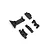 A set of four black plastic RC suspension mount parts arranged on a white background.
