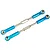 Two blue anodized aluminium RC turnbuckle linkages with silver metal ball ends on a white background.