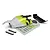 Maverick 1/24 Microbe RC buggy body shell in yellow and white with black wing, decal sheet, and adhesive foam strips on a white background.