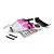 Maverick 1/24 Microbe RC buggy body shell in pink, white, and black, with a separate rear wing, sticker sheet, and two adhesive foam strips.