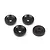 Four black plastic RC wheel washers arranged on a white background.