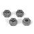 Four silver-coloured metal 12mm RC wheel hex adapters arranged on a white background.