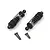 Two black adjustable RC shock absorbers with coil springs and four mounting screws on a white background.