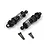 Two black aluminium adjustable RC shock absorbers with coil springs and four mounting screws on a white background.