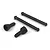 Two black plastic dogbone driveshafts and two black plastic wheel axle cups for an RC car.