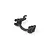 A black plastic steering bellcrank and drag link assembly for an RC car, shown from a high-angle perspective on a white background.