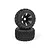 Two black RC monster truck wheels with aggressive tread patterns stacked on a white background.
