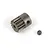 A 14-tooth metal pinion gear and a small grub screw on a white background.