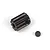 A steel 14-tooth pinion gear and a small grub screw isolated on a white background.