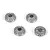 Four silver-coloured metal internal differential gears for an RC car, shown from different angles on a white background.