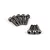 A set of eight dark grey metal button head screws with coarse threads and hexagonal drive sockets, arranged on a plain white background.