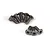 A set of eight black metal countersunk screws with hex drive heads arranged on a white background.