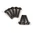 A set of eight black metal button head screws with hex drive sockets, arranged on a white background.