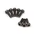 A set of eight dark metal cap head screws arranged in two groups against a plain white background.
