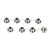 A set of eight silver-coloured 4mm flanged nyloc nuts for RC vehicles arranged on a white background.