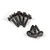 A set of eight black metal flanged hex head screws arranged on a white background.