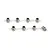 Eight small silver-coloured metal pivot balls arranged in two rows on a white background.