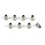 Eight small silver-coloured metal pivot balls for RC car suspension arranged on a white background.