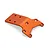 An orange anodized aluminium front chassis skid plate for an RC car, shown from an angled top-down perspective on a white background.