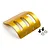 A gold-anodized aluminium RC motor guard with cooling vents, accompanied by two black screws and two metal washers on a white background.