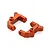Two orange anodized aluminium C-hub steering carriers for RC cars on a white background.