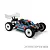 A fully assembled Sworkz S35-4 Evo RC buggy featuring a painted JConcepts P2 body shell with blue, red, and black racing decals on a white background.