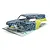 HPI Racing 1/18 Ford Bronco 4400 Big Kahuna pre-painted RC body shell in blue and yellow floral pattern, resting on a decal sheet.