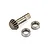 An HSP 14T differential pinion gear made of metal, accompanied by two small metal ball bearings, isolated on a white background.