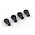 Four black plastic ball ends for RC car suspension linkages arranged on a white background.