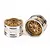 Two Tamiya 1.9-inch wide mesh RC car rims featuring a gold-colored center and a polished chrome outer barrel.