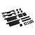Yeah Racing black aluminium and carbon fibre short battery holder set for RC cars, including plates, posts, thumbscrews, and screws.