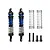 A set of two GPM Racing blue and black aluminium adjustable RC shock absorbers with extra springs and mounting hardware on a white background.