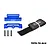 GPM Racing blue aluminium battery hold-down set with black velcro strap and three mounting screws on a white background.