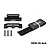 GPM Racing black aluminium battery hold-down set with strap and mounting screws on a white background.