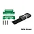 GPM Racing green aluminium battery hold-down set with black velcro strap and mounting screws on a white background.
