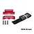 GPM Racing red aluminium battery hold-down set with black velcro strap and mounting screws on a white background.