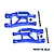 A pair of blue anodized aluminium front suspension arms for an RC car by GPM Racing, including two black hinge pins and two black lock nuts.